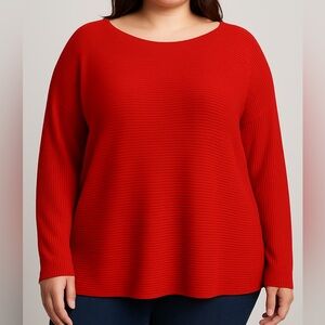 Eileen Fisher Red Ribbed Knit Sweater Size XL Extra Large Organic Cotton Silk